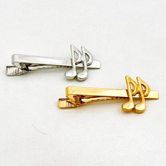 Deluxe Partial Music Note Cufflink & Tie Clip Set Gold/Silver - Picture 5 of 11
